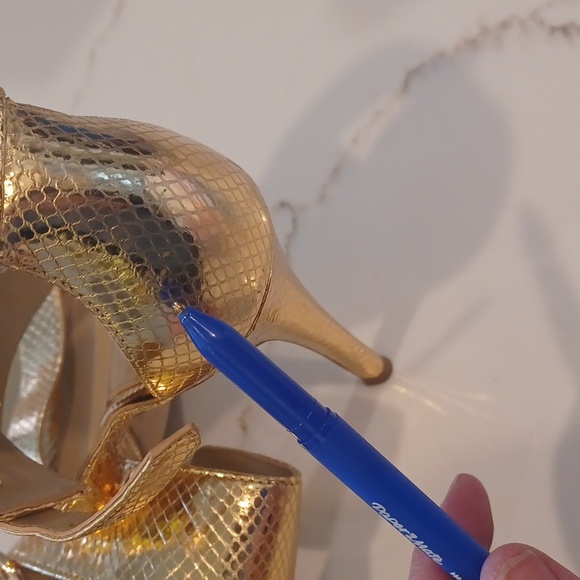 Michael Kors Amos Gold Leather & Hardware Sandals Slide Shoes Heels Pump NEW - Picture 16 of 17